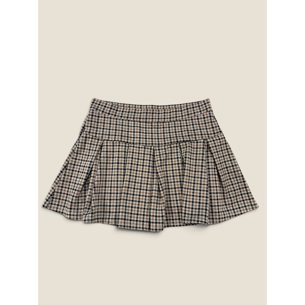 American Eagle Houndstooth Pleated Skort Tan Black Plaid Mini Skirt Small
